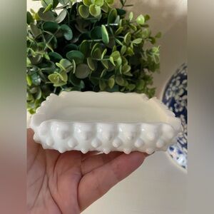 Vintage Fenton Hobnail Milk Glass Ashtray Or Soap Dish